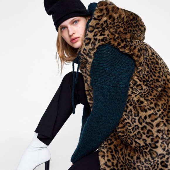Zara Leopard Print Faux Fur Teddy Bear Vest - L